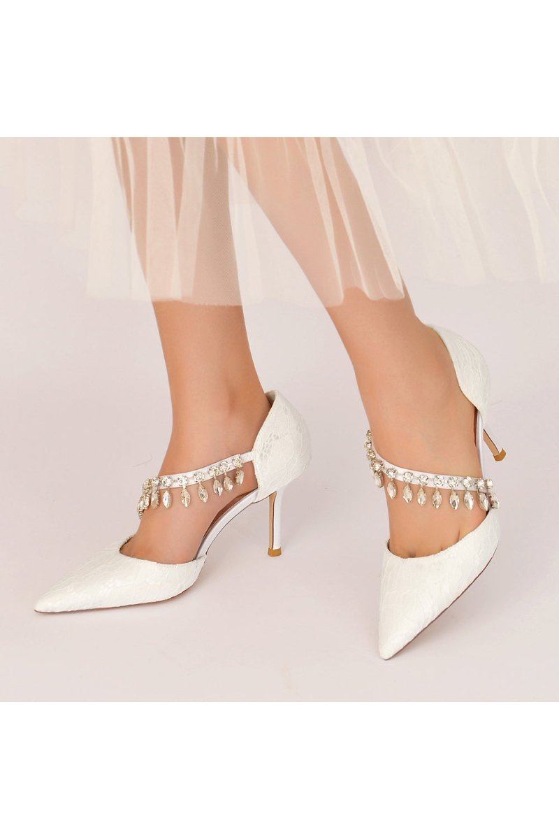 Pointed Toe Crystal Strap Heels - KissProm