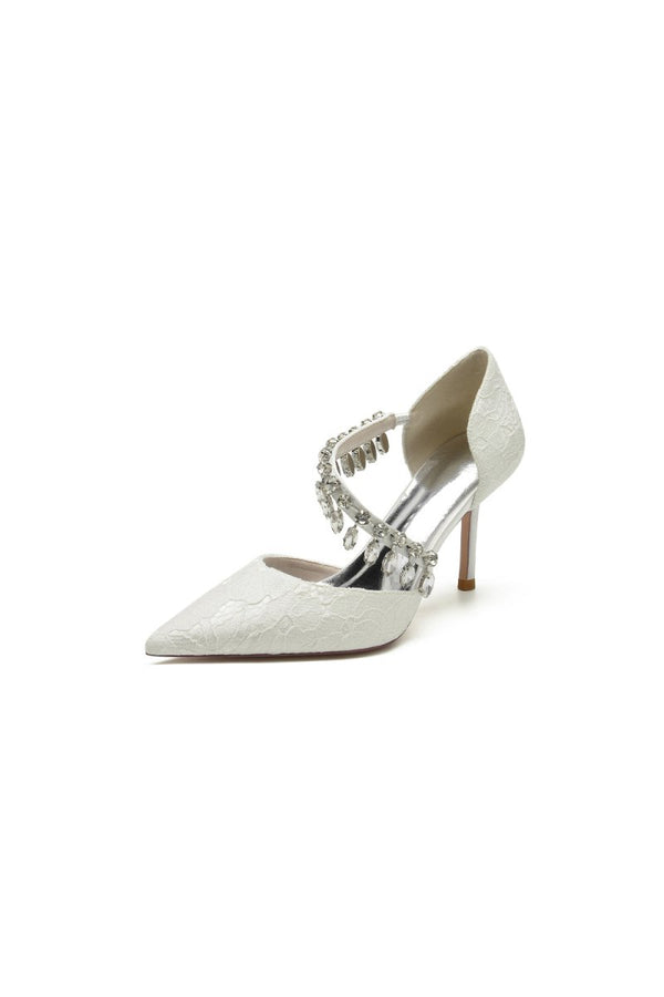 Pointed Toe Crystal Strap Heels - KissProm