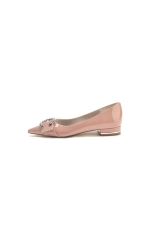 Pointed - Toe Flats with Diamond - Accented Metal Buckle U18447 - 2 - KissProm