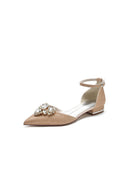 Pointed Toe Glitter Ankle Strap Low Heels With Rhinestone - KissProm