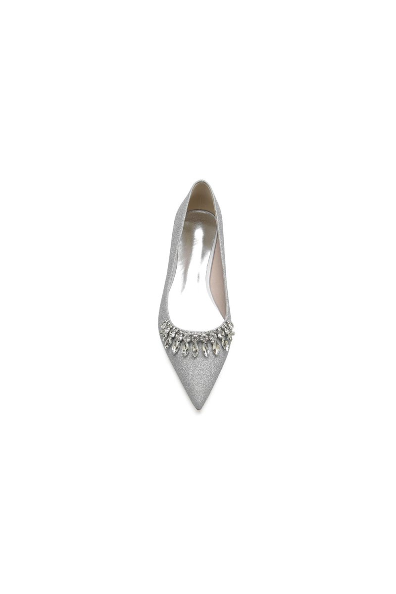 Pointed Toe Glitter Low Heels With Rhinestone - KissProm