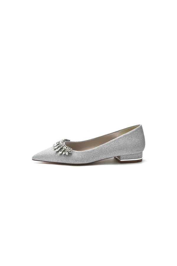 Pointed Toe Glitter Low Heels With Rhinestone - KissProm