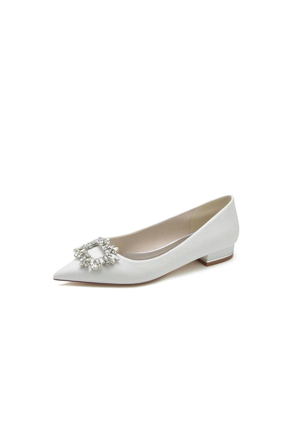 Pointed Toe Glitter Wedding Low Heels With Rhinestone - KissProm