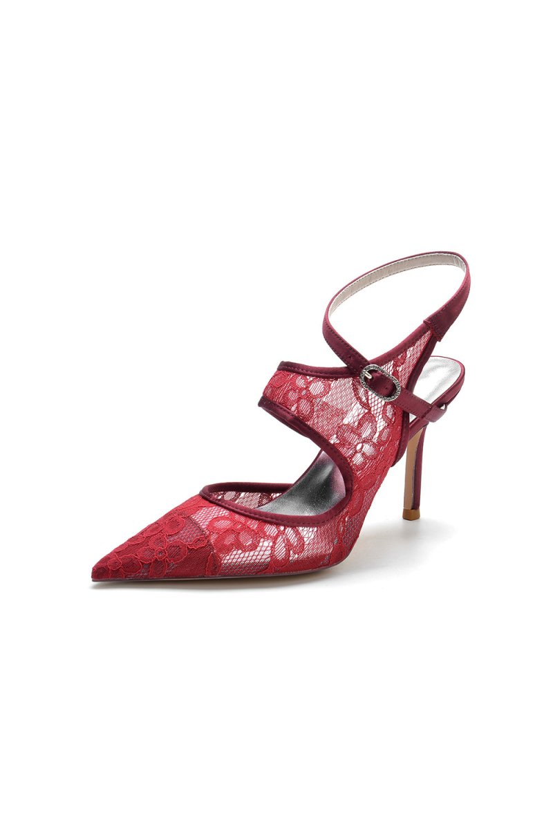 White Bridal Heels with Lace Appliques - KissProm