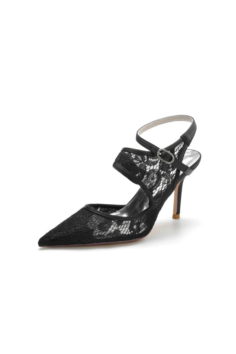 White Bridal Heels with Lace Appliques - KissProm