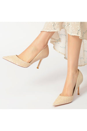 Pointed Toe Lace Pattern Stiletto Heels - KissProm