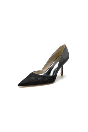 Pointed Toe Lace Pattern Stiletto Heels - KissProm