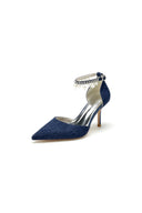Pointed Toe Bridal Heels Pearl Strap - KissProm