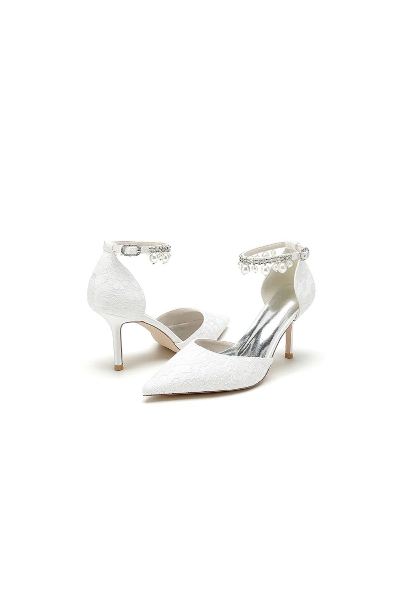 Pointed Toe Bridal Heels Pearl Strap - KissProm