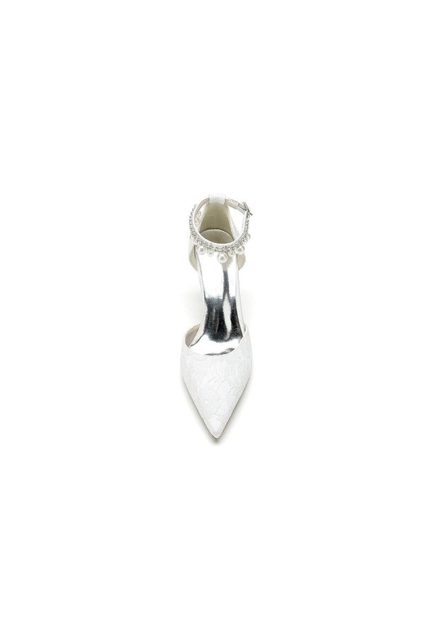 Pointed Toe Bridal Heels Pearl Strap - KissProm
