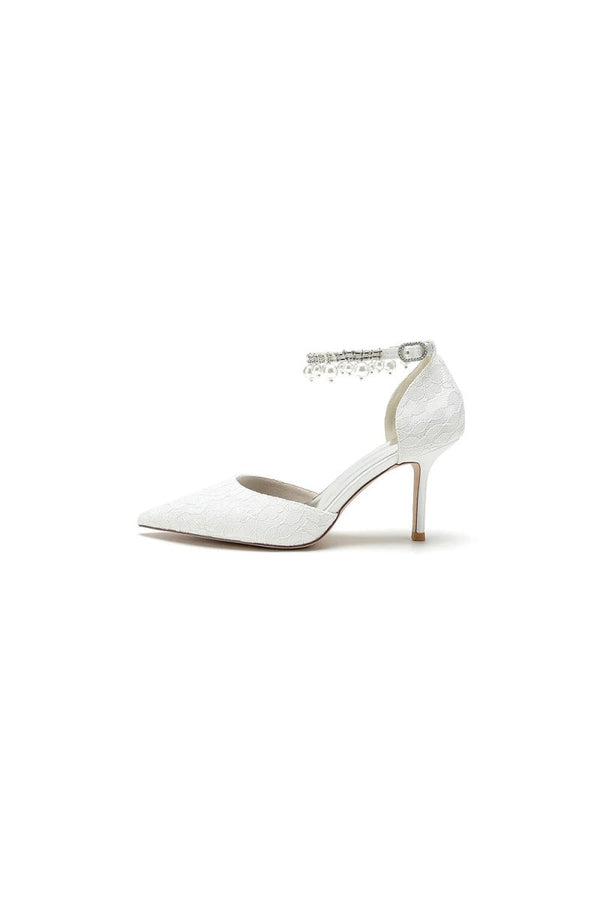 Pointed Toe Bridal Heels Pearl Strap - KissProm