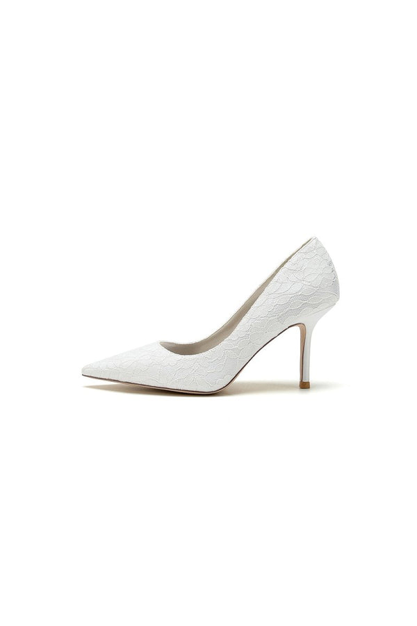 Simple Pointed Toe Lace Wedding Heels - KissProm
