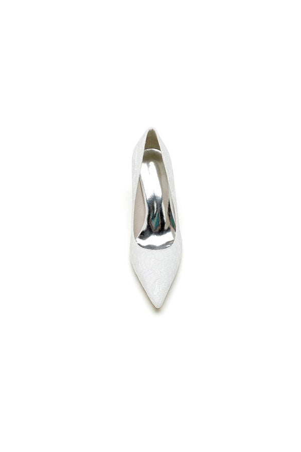 Simple Pointed Toe Lace Wedding Heels - KissProm