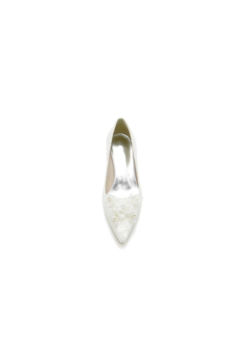 Pointed Toe Lace Wedding Shoes with Flower - KissProm