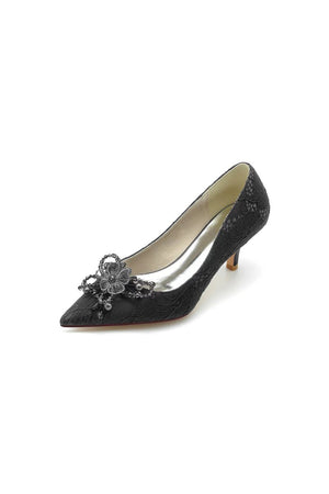 Pointed Toe Lace Wedding Shoes with Flower - KissProm