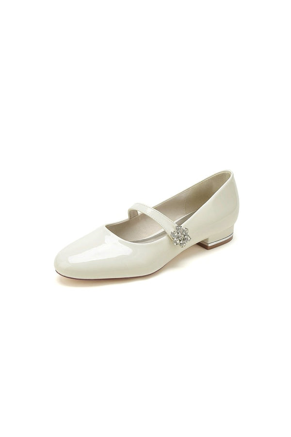 Pointed Toe Patent Leather Beaded Low Heels - KissProm