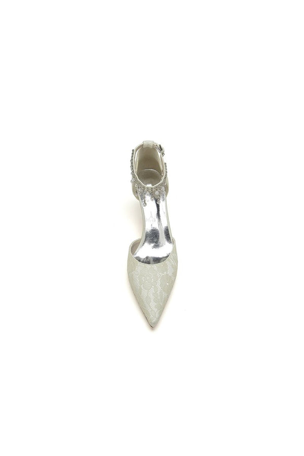 Pointed Toe Pearl Chain Strap High Heels - KissProm