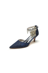 Pointed Toe Pearl Chain Strap High Heels - KissProm