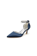 Pointed Toe Pearl Strap Kitten Heels - KissProm