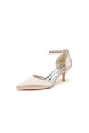 Pointed Toe Pearl Strap Kitten Heels - KissProm