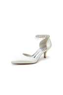 Pointed Toe Pearl Strap Kitten Heels - KissProm