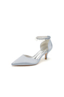 Pointed Toe Pearl Strap Kitten Heels - KissProm