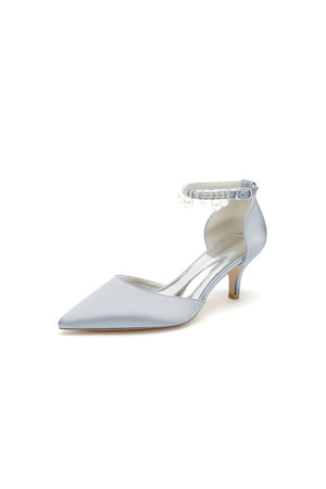 Pointed Toe Pearl Strap Kitten Heels - KissProm