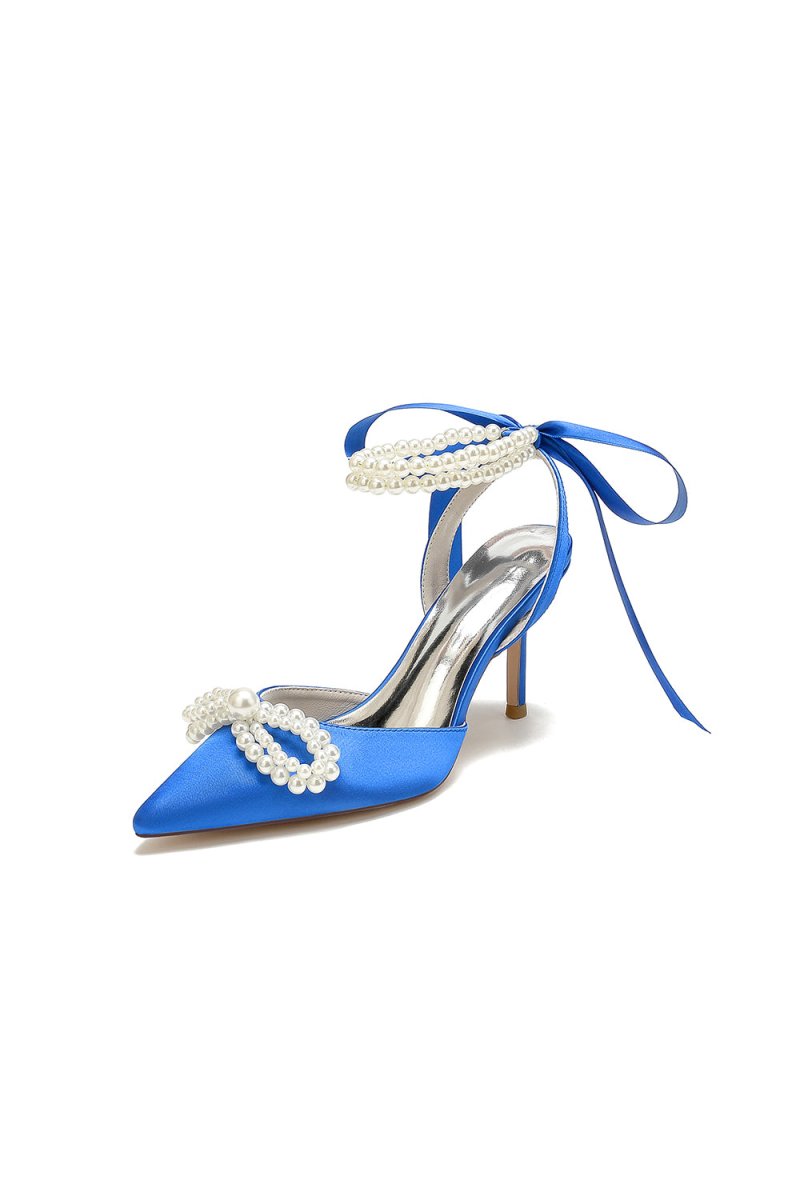 Pointed Toe Pearl Strap with Ribbon Tie - KissProm