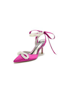 Pointed Toe Pearl Strap with Ribbon Tie - KissProm