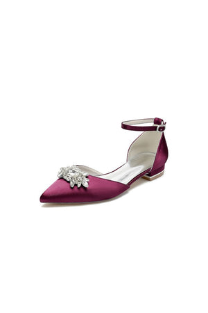 Pointed Toe Rhinestone Ankle Strap Kitten Heels - KissProm