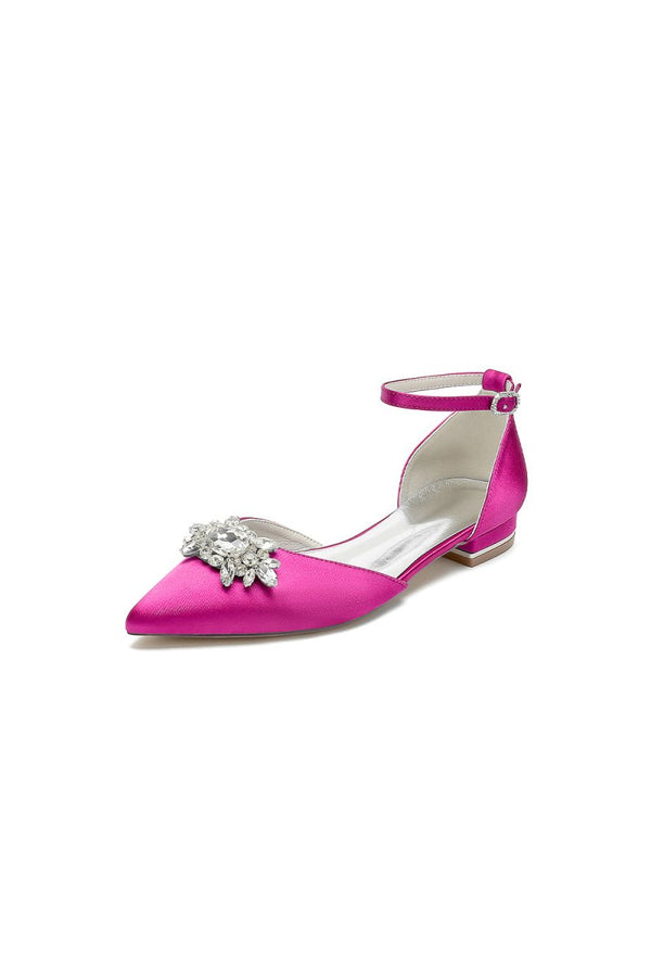 Pointed Toe Rhinestone Ankle Strap Kitten Heels - KissProm