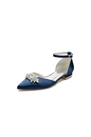 Pointed Toe Rhinestone Ankle Strap Kitten Heels - KissProm