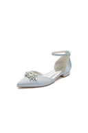 Pointed Toe Rhinestone Ankle Strap Kitten Heels - KissProm
