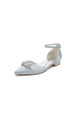 Pointed Toe Rhinestone Ankle Strap Kitten Heels - KissProm