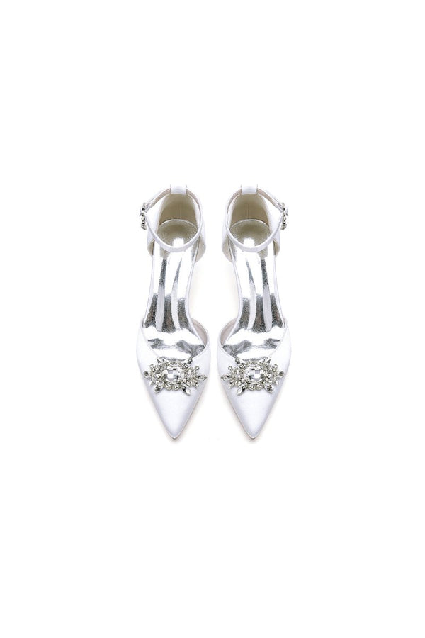 Pointed Toe Rhinestone Ankle Strap Kitten Heels - KissProm