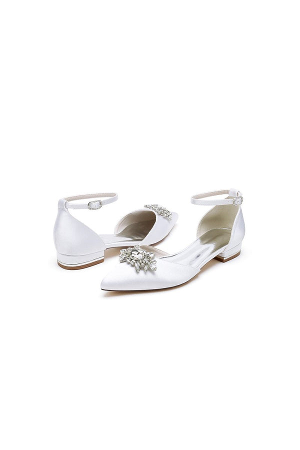 Pointed Toe Rhinestone Ankle Strap Kitten Heels - KissProm