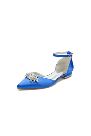 Pointed Toe Rhinestone Ankle Strap Kitten Heels - KissProm