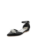 Pointed Toe Rhinestone Ankle Strap Kitten Heels - KissProm