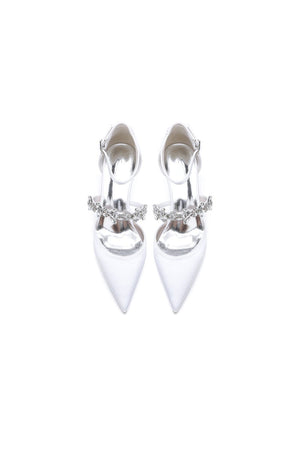 Pointed Toe Rhinestone Ankle Straps High Heels - KissProm