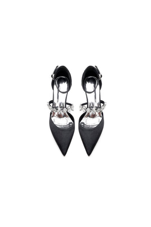 Pointed Toe Rhinestone Ankle Straps High Heels - KissProm