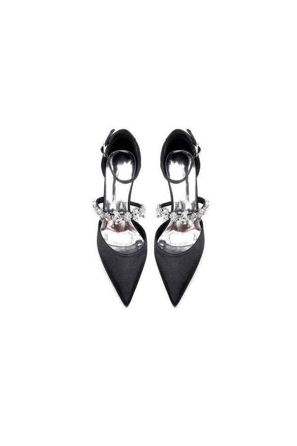 Pointed Toe Rhinestone Ankle Straps High Heels - KissProm