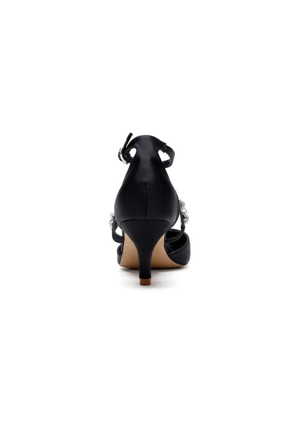 Pointed Toe Rhinestone Ankle Straps High Heels - KissProm