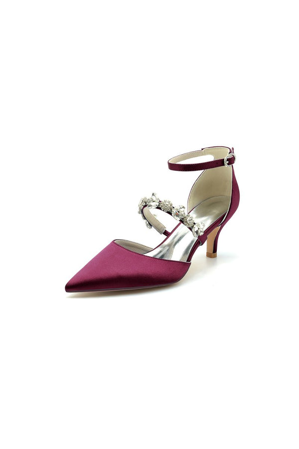 Pointed Toe Rhinestone Ankle Straps High Heels - KissProm