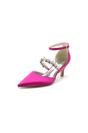 Pointed Toe Rhinestone Ankle Straps High Heels - KissProm