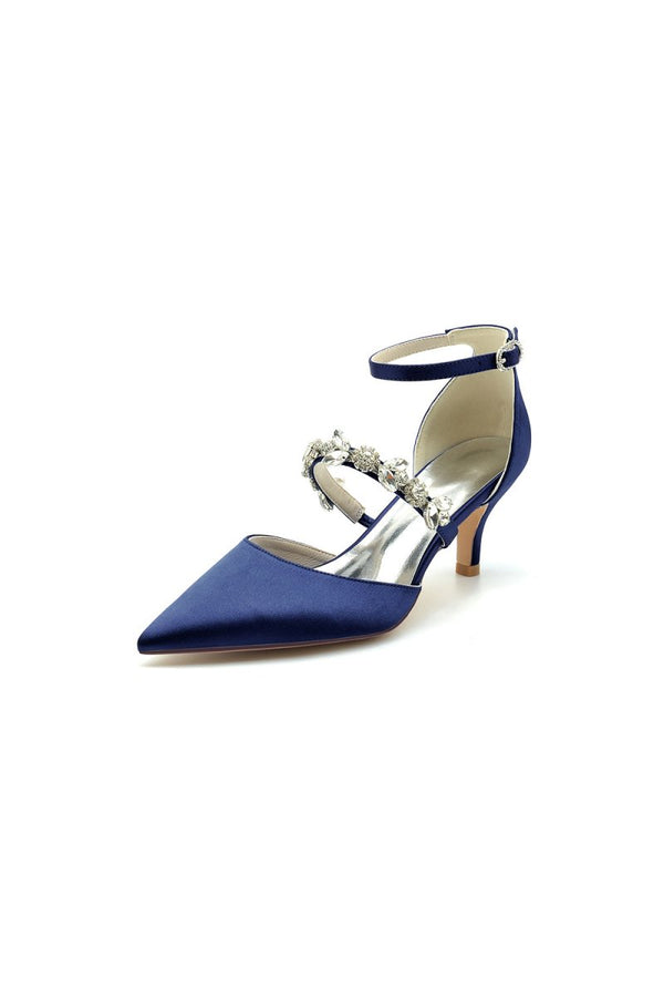 Pointed Toe Rhinestone Ankle Straps High Heels - KissProm