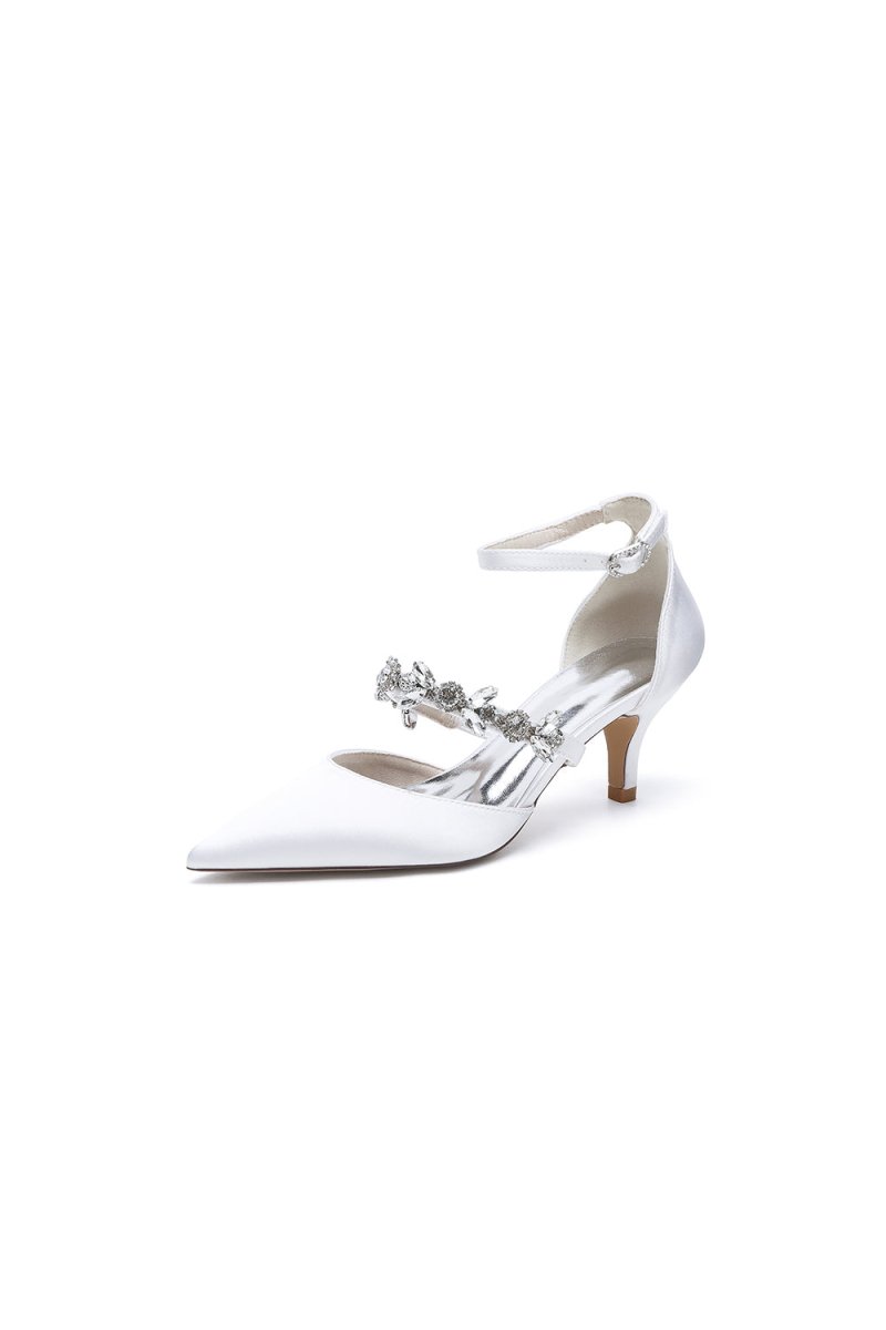 Pointed Toe Rhinestone Ankle Straps High Heels - KissProm