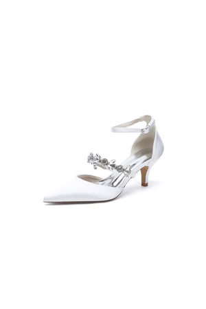 Pointed Toe Rhinestone Ankle Straps High Heels - KissProm