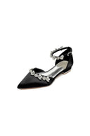 Pointed Toe Rhinestone Beaded Ankle Strap Kitten Heels - KissProm