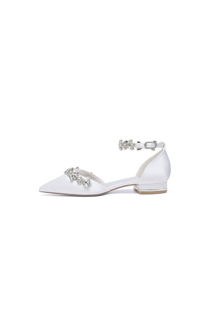 Pointed Toe Rhinestone Beaded Ankle Strap Kitten Heels - KissProm