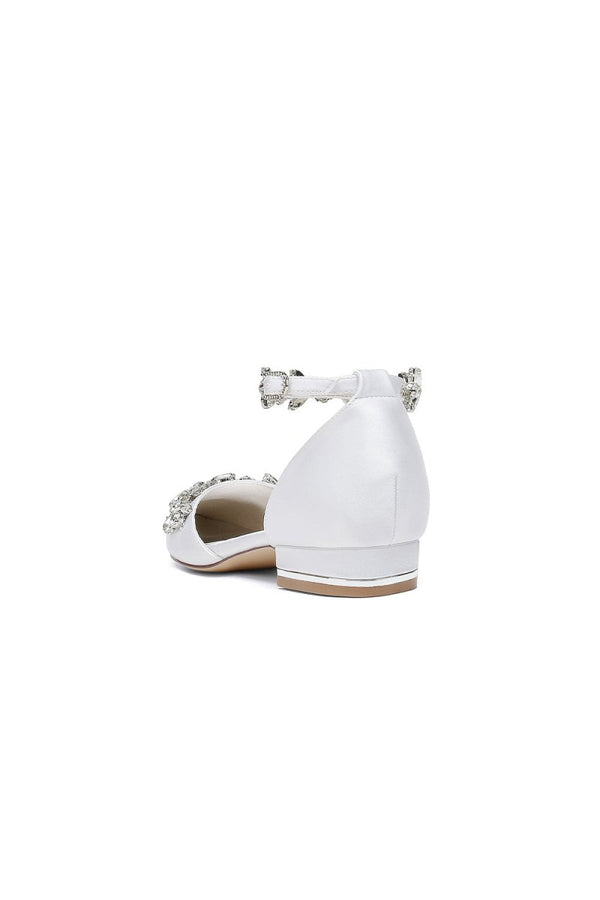 Pointed Toe Rhinestone Beaded Ankle Strap Kitten Heels - KissProm